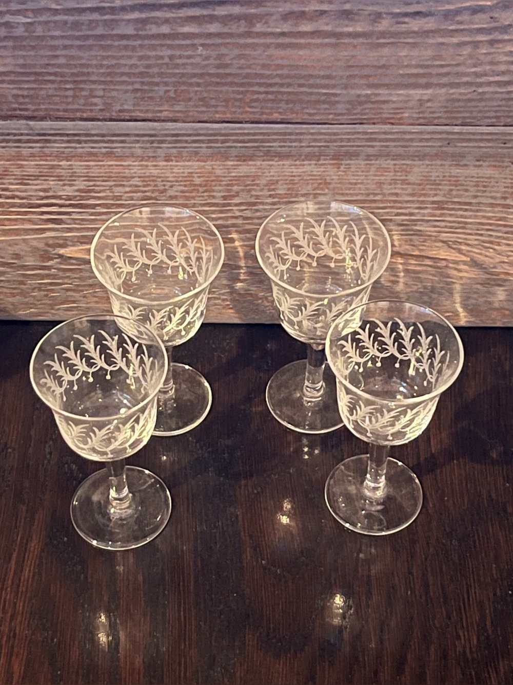 Set of 4 Vintage Etched Cordial Glasses